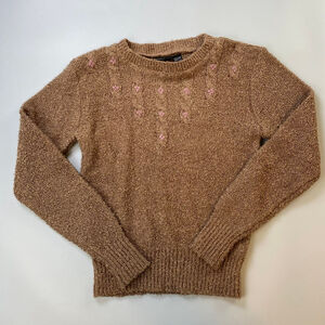 Vintage Sweater Womens Small* Brown Pink Flowers Boucle Korea Cottagecore Fairy